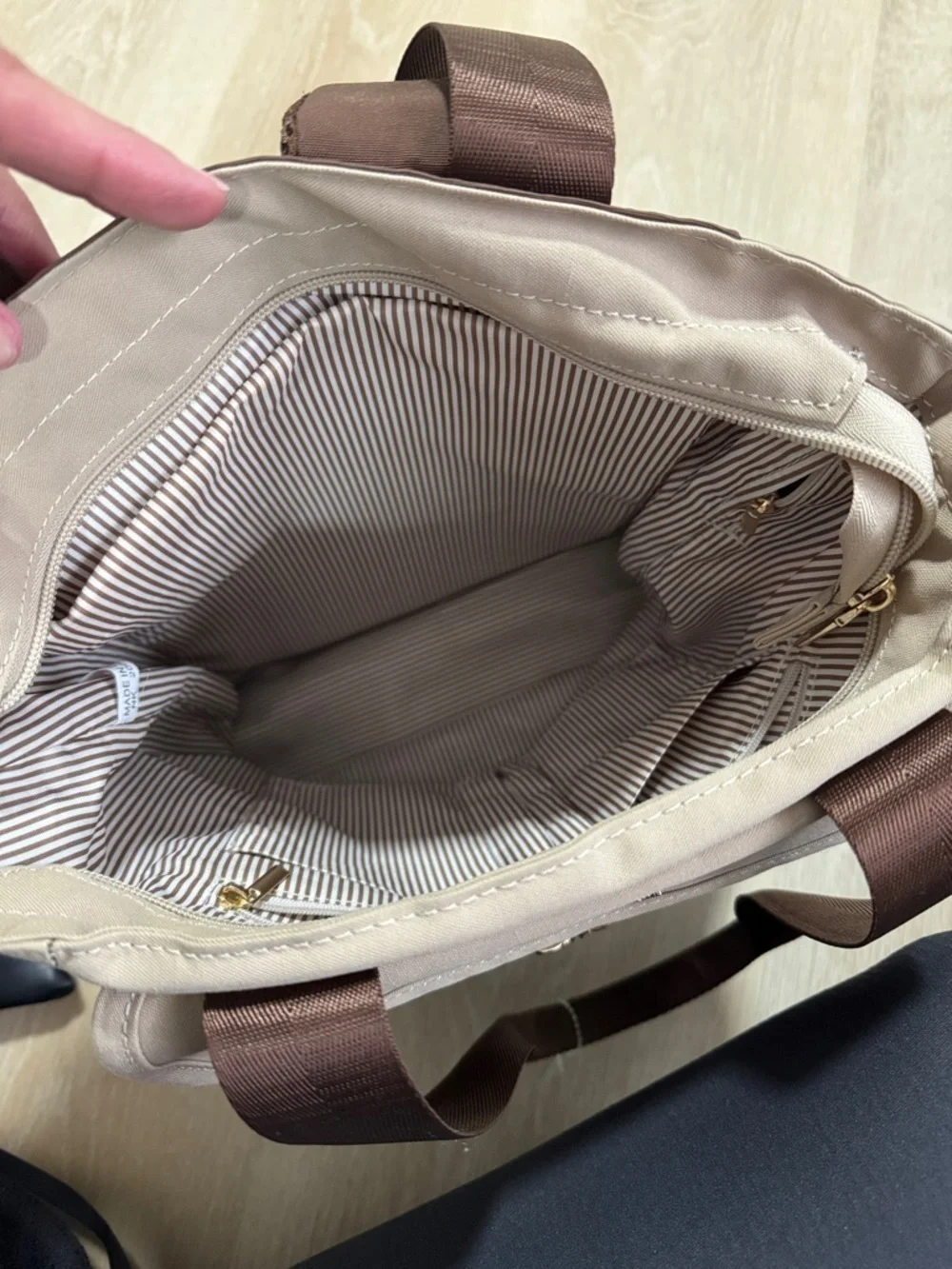 Leaurel Brown & Beige Two-Tone Backpack Tote with Pouch